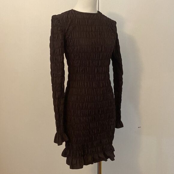 Dolls Kill Another Girl Chocolate Brown Smocked Mini Dress Size 4 - Picture 5 of 13